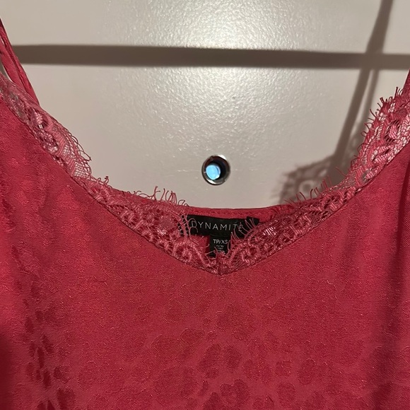DYNAMITE | Pink Lace Animal Print Satin Camisole - Picture 3 of 12